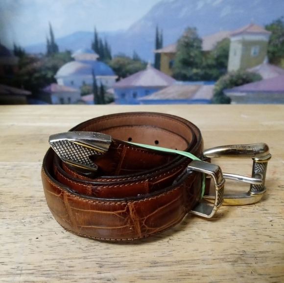 🐕ITALIAN EMBOSSED CROCO GRAIN BROWN LEATHER BELT,SIZE 34- 38 🐎 - Picture 5 of 5